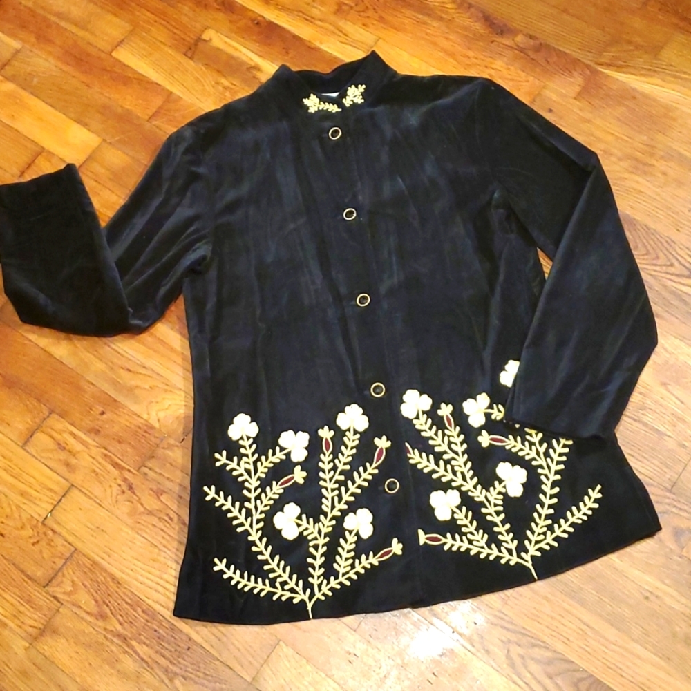 GORGEOUS Rare VINTAGE Orvis VELVET Embroidered SHACKET Button SHIRT SZ 6